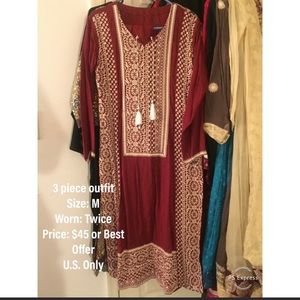 Red and white shalwar kameez